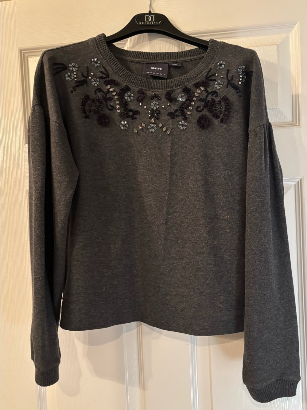 Maeve Anthropologie Embellished Dark Gray Women's Sweater Top